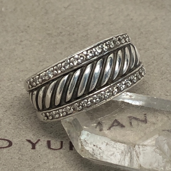 David Yurman Diamond Thoroughbred Cable Band Ring .925 - Picture 5 of 10